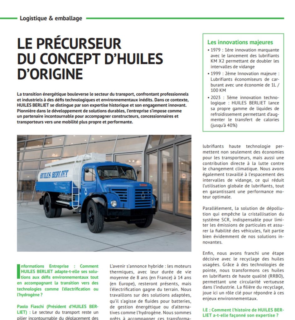 HUILES BERLIET : entre transport durable et innovations