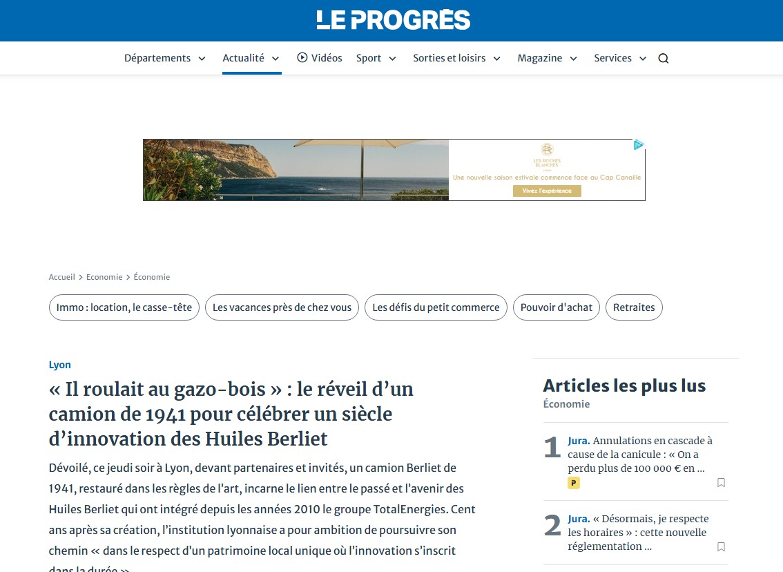 Huiles Berliet dans le progres
