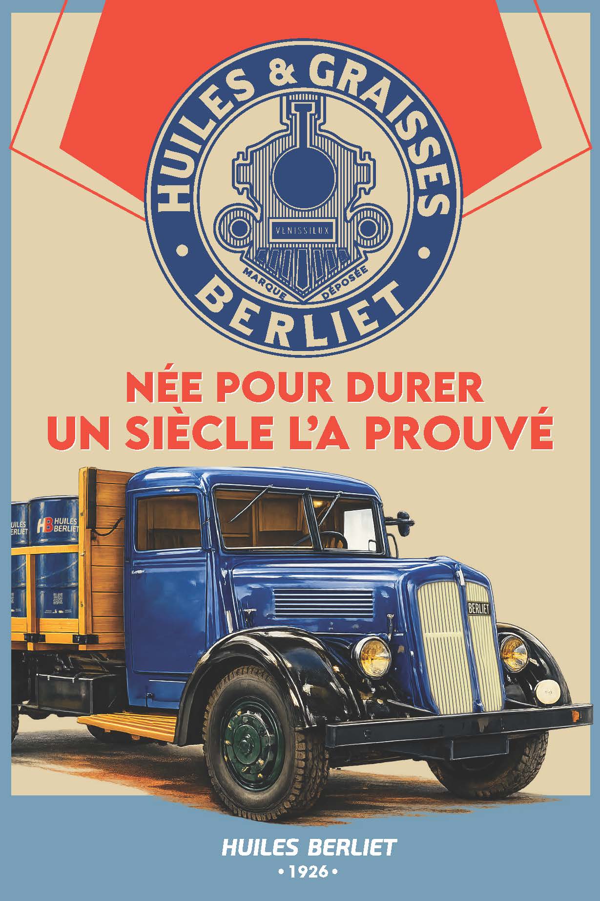 Affiche collector du camion VDC AG15 rénové pour les 100 ans d'Huiles Berliet